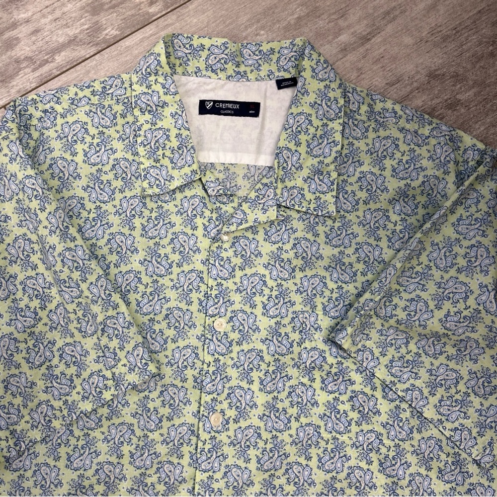 Daniel Cremieux Lime Green and Blue Paisley Short Sleeve Button-Up Shirt